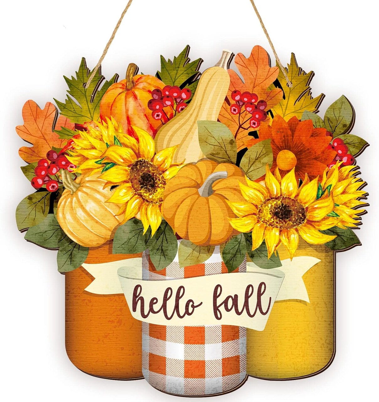 Thanksgiving Welcome Sign Fall Wall Art Wood Autumn Maple Door Decor Sunflower Flowers Fall Front Wreath for Front Door Decoration (Maple Style)